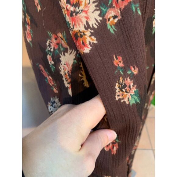 Vintage 90s Floral Maxi Dress Brown Button Front Size 12 MEDIUM - Picture 8 of 8